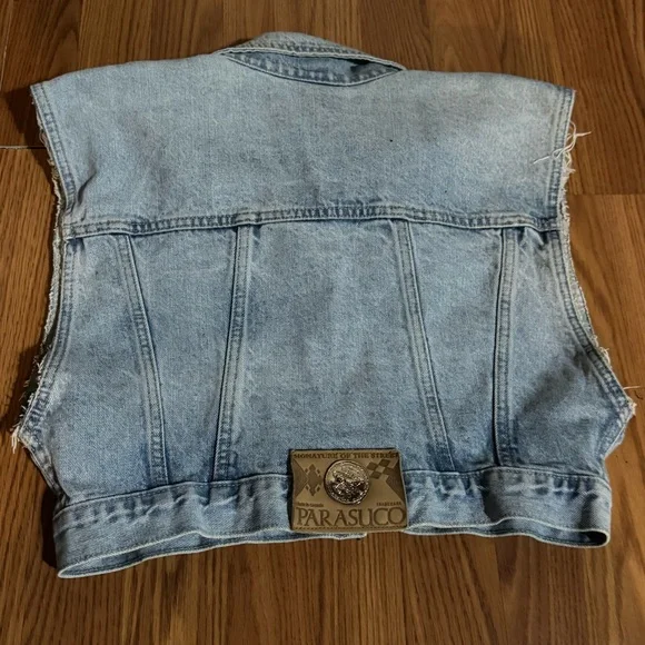 Vintage Parasuco Women’s Light Blue Denim Vest Patch Logo Y2k Biker Grunge 80’s
